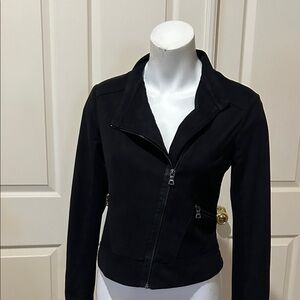 Elie Tahari Black Faux Leather Jacket. Small. Leather trim.